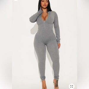 Fashion Nova Charcoal Grey Chloe Seamless Jumpsuit
